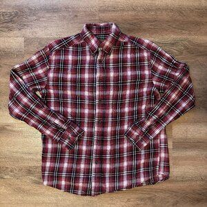 St John's Bay Casual Button Down Mens Small Red Plaid Rugged Flannel Shirt